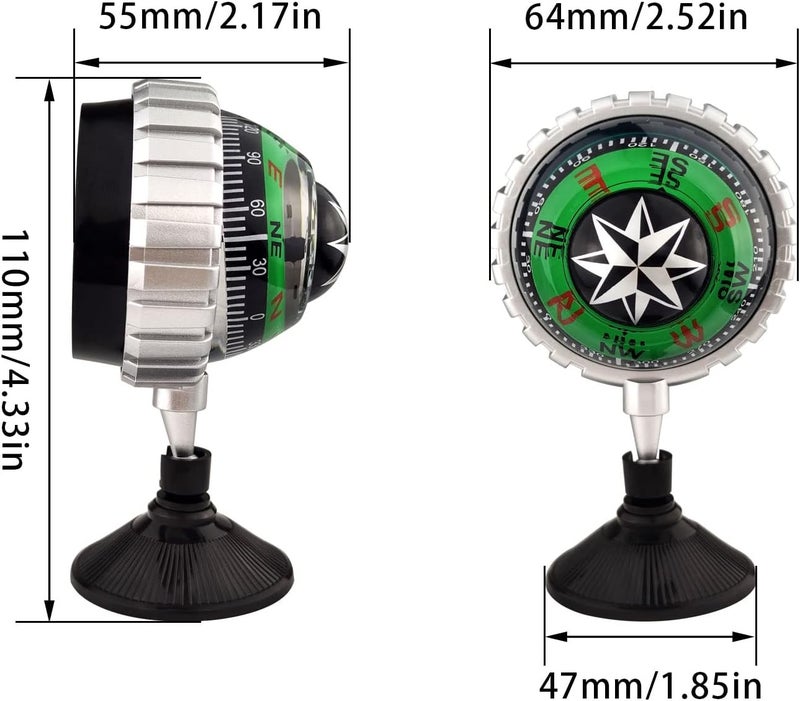 Flylin Adjustable Ball Night Vision Compass with The Bottom Suction Cup, Boat Compass Dash Mount, Adjustable Dash Car Compass for Car Marine Boat Ship - Image 3